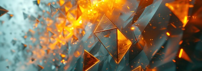 A futuristic wall surface of modern architecture golden black triangles - obrazy, fototapety, plakaty