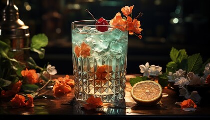 A stylish craft cocktail with unique garnishes