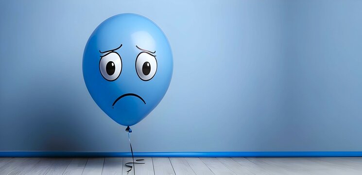 A blue balloon with a sad expression on a blue background representing blue monday
