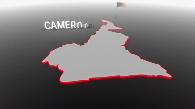 3d animated map of Cameroon gets hit and fractured by the text “War”