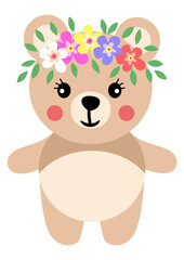 Adorable teddy bear with wreath floral on head