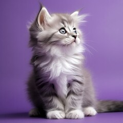 Charming Whiskered Wonder: A Fluffy Kitten's Portrait - Generative AI