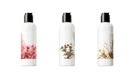 Shampoo bottle mockup. Herbal bottle cut out. Set of shampoo can cutout. - obrazy, fototapety, plakaty