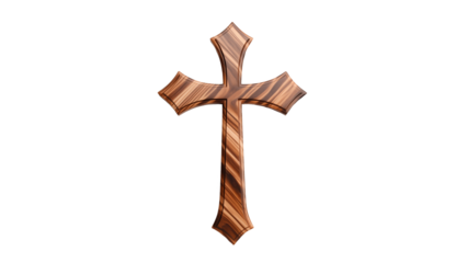 Wooden cross cut out. Retro cross on transparent background. Jesus cross cut out