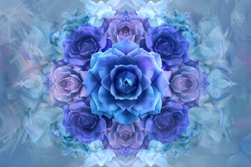 A digital bouquet of blue roses perfect for a romantic touch. Concept Digital Blue Roses, Romantic Bouquet, Touch of Blue, Virtual Flower Arrangement, Digital Floral Love