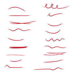 Red set of strokes, brush, underline, notes