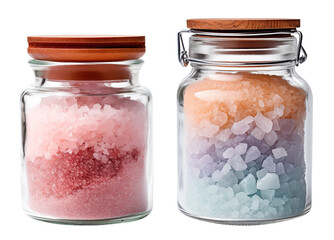 Pink and Blue Bath Salts in Glass Jars with Wooden Lids