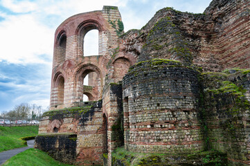 Imperial Baths in the roman city of Trier, ancient ruin  Kaiserthermen, Moselle valley, Rhineland...
