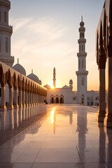 dawn at mosque during Ramadan sun illuminating architecture - 737869328