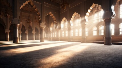 Daytime serenity in mosque with streaming sunlight - 737869335