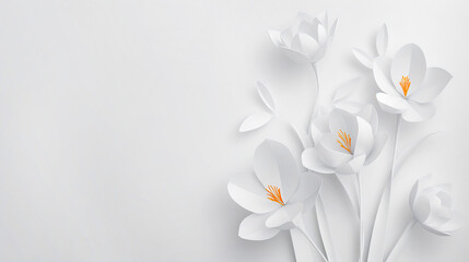 bouquet of snowdrops on a white surface. flat composition, top view, copy space