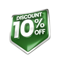 3d sales green and white discount price tag for composition 10 percent, amazing for product promotion christmast or natal, new years and chinese new years