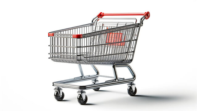 Empty Shopping Cart Red Handles Isolated White Background