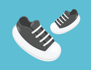 Canvas shoes minimal style ,one pair of black sneakers or canvas shoes with white laces on left and right. all object on blue background for advertising design, vector 3d isolated, vector illustration