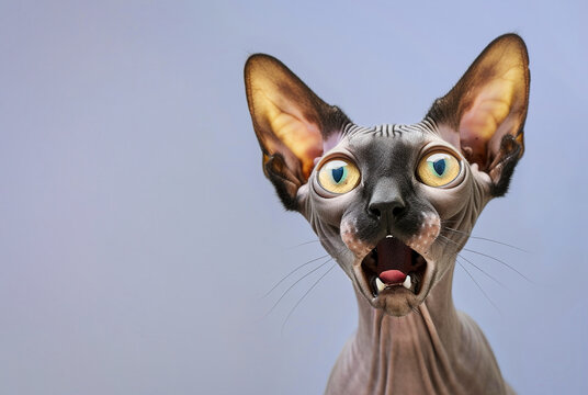 Funny portrait of a shocked cat with an open mouth on a color background. - Powered by Adobe