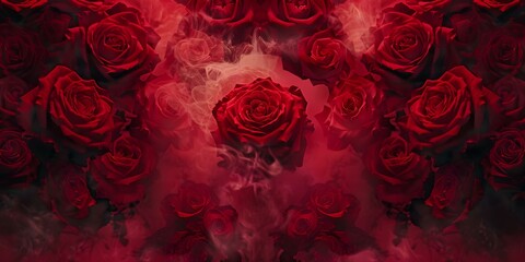 Vibrant red roses create a stunning backdrop full of passion and beauty. Concept Romantic Floral Arrangements, Expressive Portraits, Symbolism through Flowers, Mesmerizing Reds, Capturing Passion