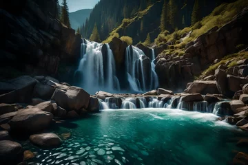 Fototapete waterfall in yosemite generated by AI technology © abdur