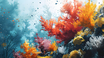 illustration with the drawing of a Coral Reef