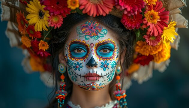 Celebrate DÃ­a de los Muertos with a Vibrant Sugar Skull Makeup Look Generative AI