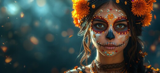 Calavera Catrina A Spicy, Colorful, and Festive Face Paint Design for the Day of the Dead Generative AI