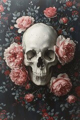 Flower Power A Bone-Inspired Artwork with a Skull and Roses Generative AI