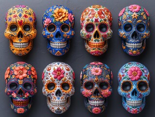 Skeleton Skulls with Flower Decorations A Monthly Event Celebration Generative AI