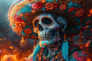 Skeleton in a Sombrero A Day of the Dead Celebration Generative AI