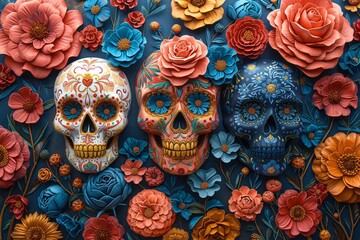 Flower Power Skulls A Celebration of Life and Death Generative AI
