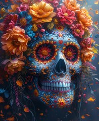 DÃ­a de los Muertos Skull with Flower Crown Generative AI