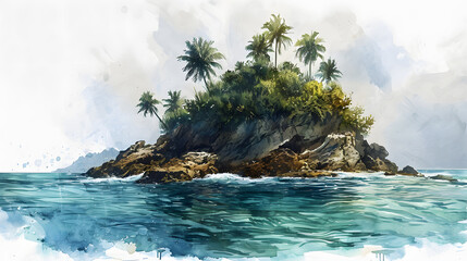 illustration with the drawing of a Island - obrazy, fototapety, plakaty
