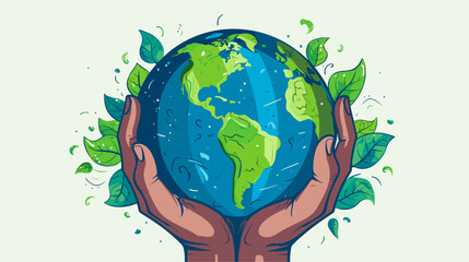 Abstract save the earth with hands holding a globe  representing environmental conservation. simple Vector art