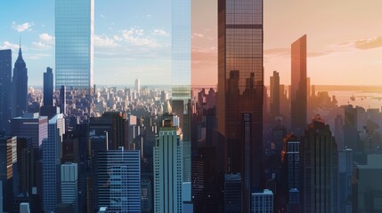 Moving Images: Animated cityscape showing the transition from day to night 