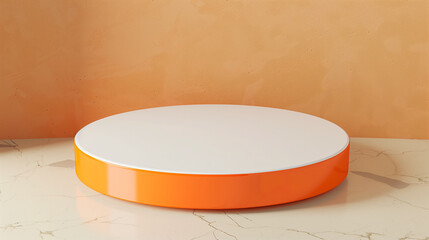 Orange podium for product display, white surface podium