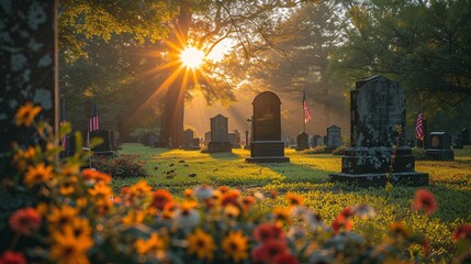 Sunrise Serenity A Cemetery's Tribute to Life Generative AI