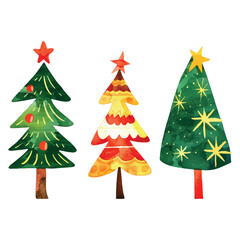 set of colorful Christmas trees