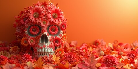 Flower-Covered Skull A Fresh Take on Halloween Decorations Generative AI