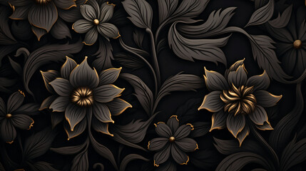 Black flowers ornament on dark background