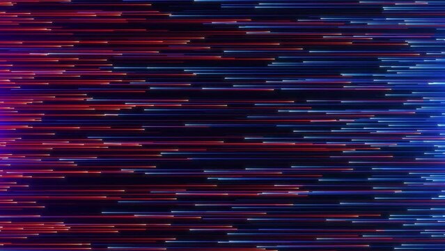 Abstract colorful background with bright neon rays and glowing lines. blue and orange neon lines or light stripes tend to each other. Speed ​​of light. Seamless looping animation.