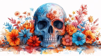 Flower Power Skull A Colorful, Artistic Tribute to the DÃ­a de Muertos Generative AI