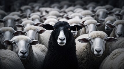 A Lone Black Sheep Surrounded by White Sheep