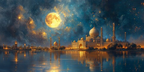 Obraz premium Glowing Moonlit Night at the Taj Mahal Generative AI