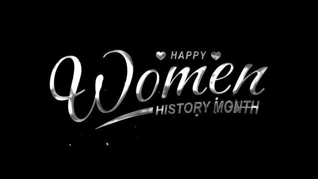 Happy Women History Month Text Animation on Silver Color. Great for Happy Women History Month Celebrations, for banner, social media feed wallpaper stories.