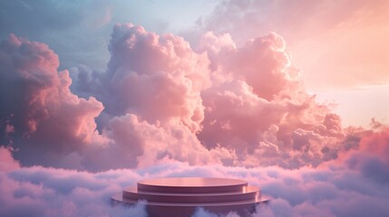 podium in cloud background - obrazy, fototapety, plakaty