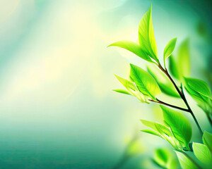 Spring background with fresh green leaves