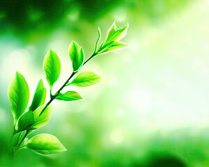 Fototapeta na wymiar Spring background with fresh green leaves