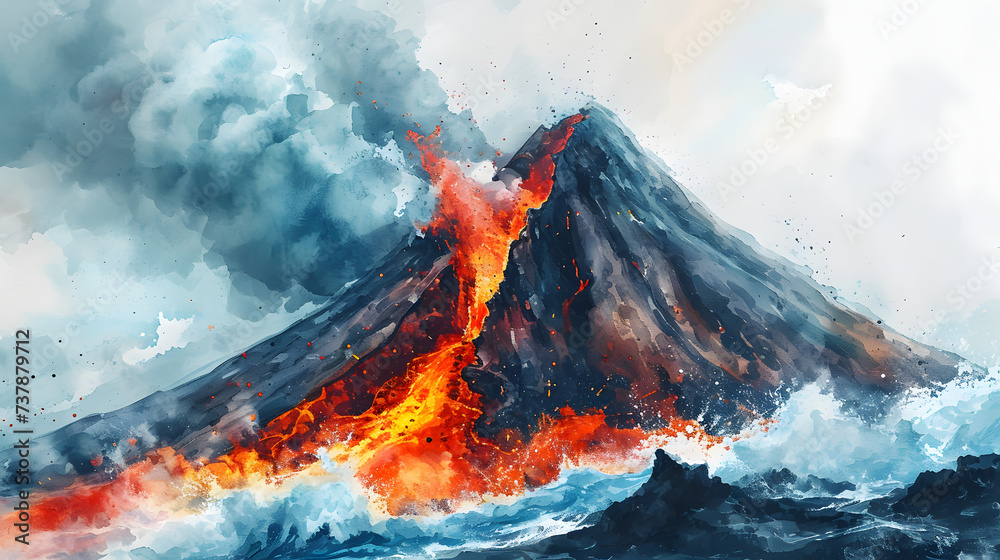 Wall mural illustration with the drawing of a volcano - Wall murals