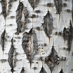 Close-up of White Birch Tree Bark Texture with Peeling Layers and Natural Pattern Detail for...
