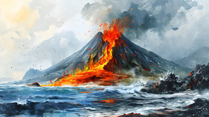 illustration with the drawing of a Volcano
