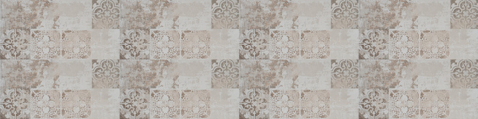 Old brown gray grey brown vintage worn geometric shabby mosaic ornate patchwork motif stoneware...