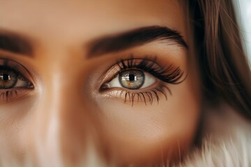 Glamorous woman flaunting her stunning eyelash extensions with confidence and allure. Concept Eyelash extensions, Glamorous beauty, Confidence, Allure, Stunning appearance